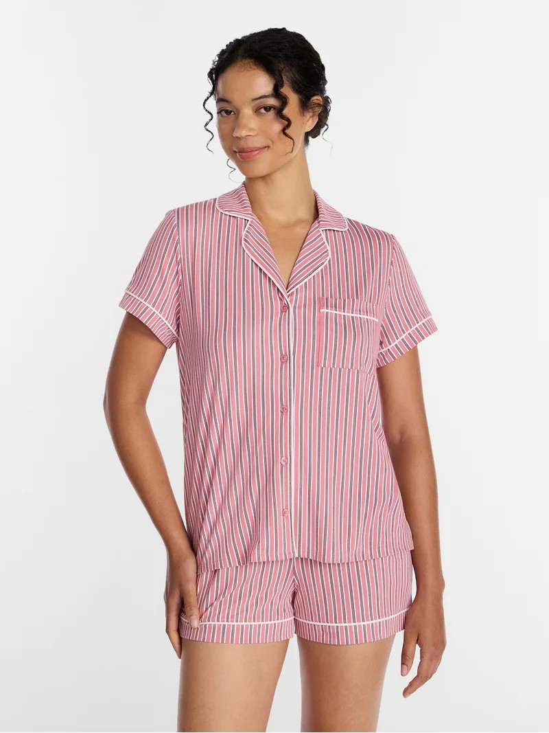 Joyspun Women's Dreamy Soft Collection Notch Collar Top and Shorts Pajama Set, 2-Piece, Sizes XS-... | Walmart (US)