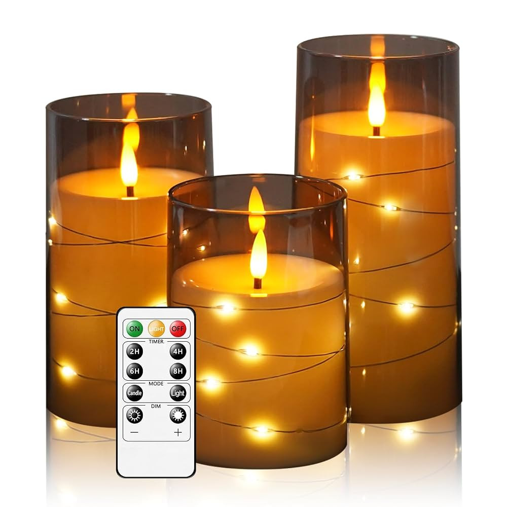 Flameless LED Candles with Timer 3 Pc Flickering Flameless Candles for Romantic Ambiance and Home... | Amazon (US)