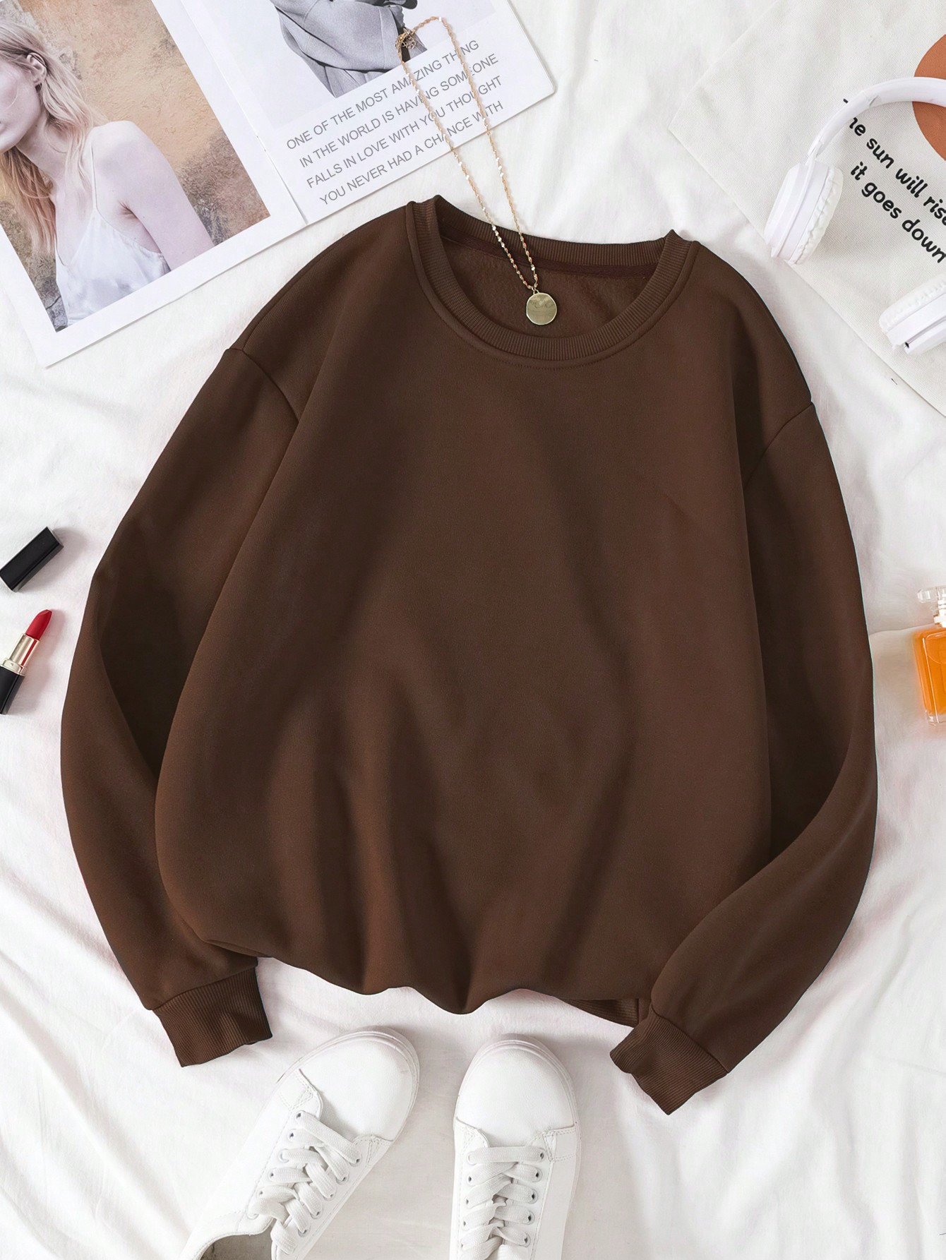 SHEIN EZwear Solid Thermal Lined Sweatshirt | SHEIN USA | SHEIN