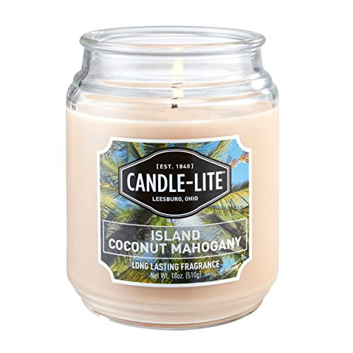 Candle-lite Scented Candles, Island Coconut Mahogany Fragrance, One 18 oz. Single-Wick Aromatherapy Candle with 110 Hours of Burn Time, White Color | Amazon (US)