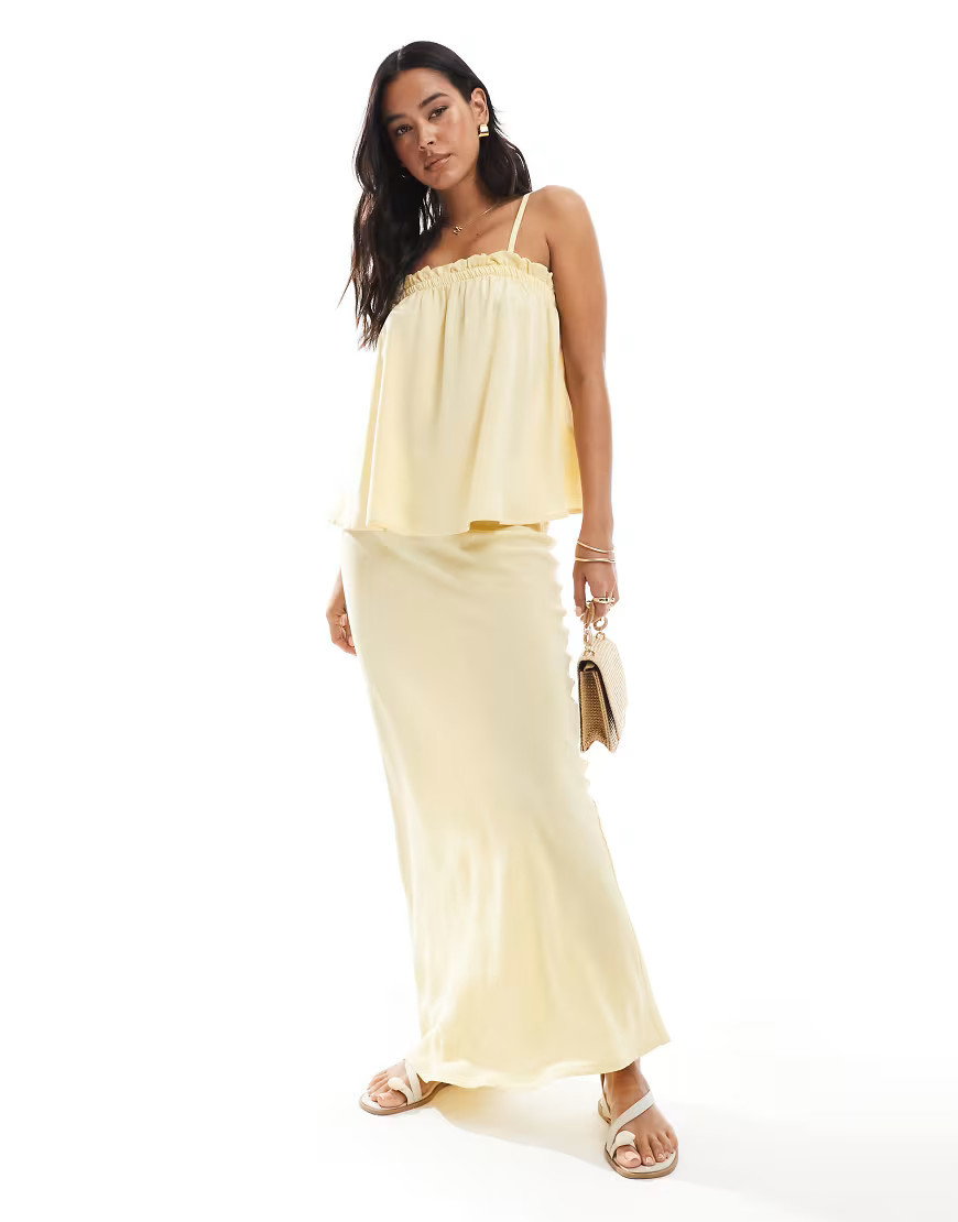 ASOS DESIGN linen blend bias cut maxi skirt in buttermilk-Yellow | ASOS (Global)