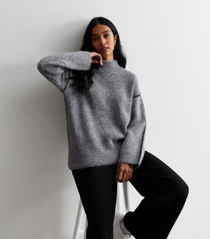 Grey Edge Stitch Mock Neck Jumper | New Look | New Look (UK)