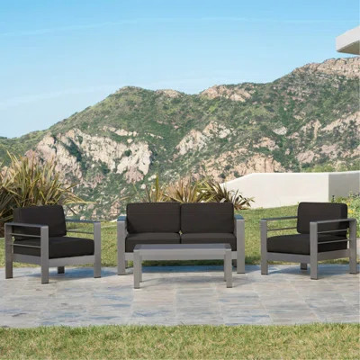 CAPE CORAL OUTDOOR PATIO GRAY ALUMINUM 4PCS CHAT SET | Wayfair North America