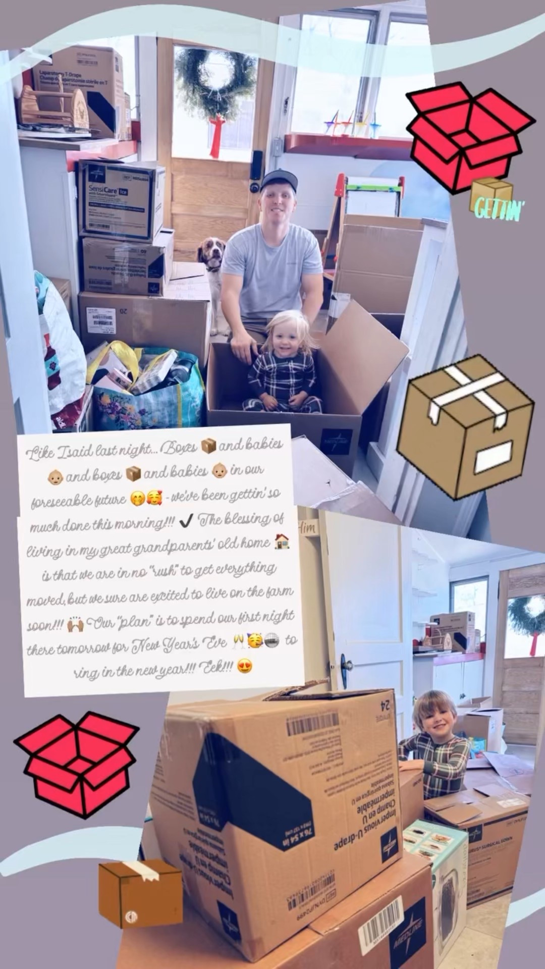 Like I said last night… Boxes 📦 and babies 👶🏼 and boxes 📦 and babies 👶🏼 in our foreseeable future 🤭🥰 - we’ve been gettin’ so much done this morning!!! ✔️ The blessing of living in my great grandparents’ old home 🏠 is that we are in no “rush” to get everything moved, but we sure are excited to live on the farm soon!!! 🙌🏽 Our “plan” is to spend our first night there tomorrow for New Year’s Eve 🥂🥳🪩  to ring in the new year!!! Eek!!! 😍 