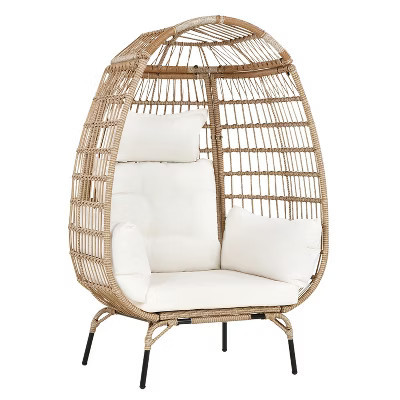 FDW Egg Chair Basket Lounge Chair Rattan Chair with Plush Cushions, White | Target