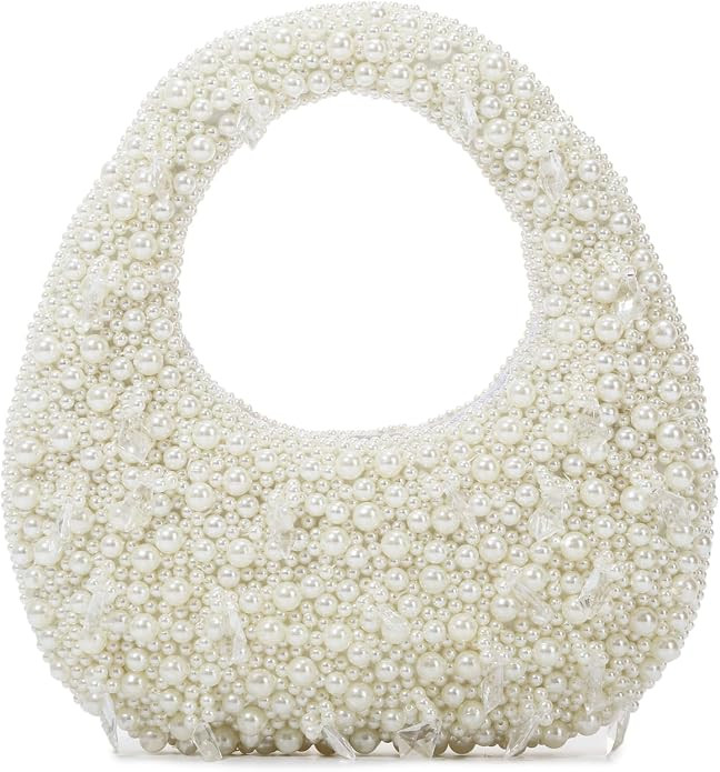 White Pearl Clutch Purse for Women Mini Formal Evening Bag Beaded Handbag Tote for Party Wedding ... | Amazon (US)