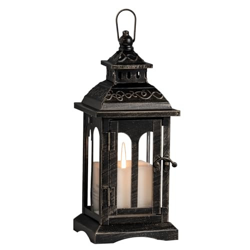DECORKEY Candle Lantern Decorative Indoor & Outdoor, Christmas Vintage Metal Hanging Lanterns Decor for Front Porch Home Patio Wedding Party, Halloween Decorations (Black with Copper Brush) | Amazon (US)
