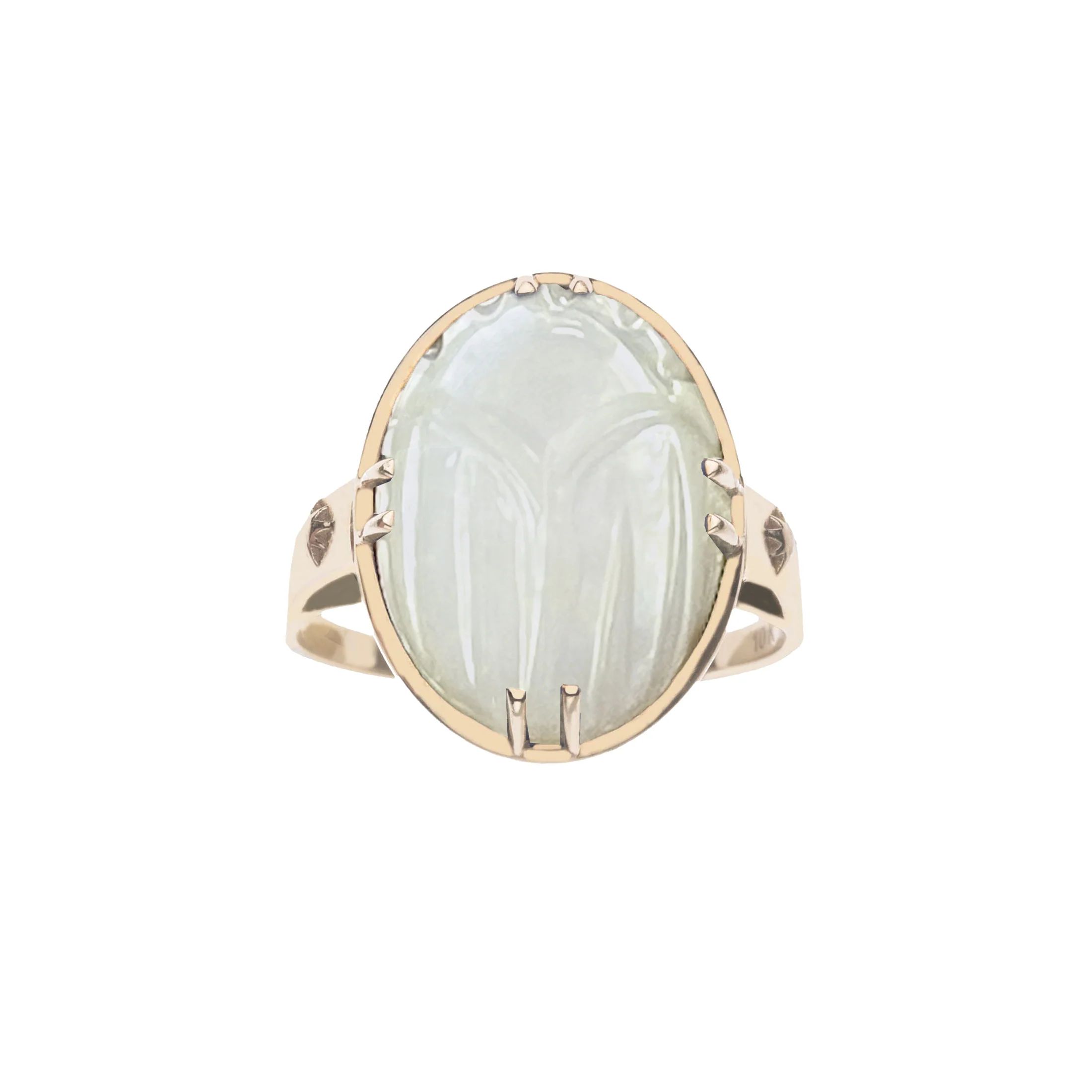 JW x House of Harris PROTECT Mother of Pearl Scarab Ring in 10k Gold | Jane Win