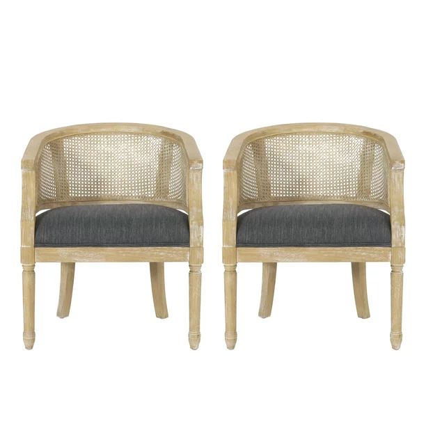 Noble House Silkie Wood and Cane Accent Chair, Set of 2, Charcoal and Natural - Walmart.com | Walmart (US)