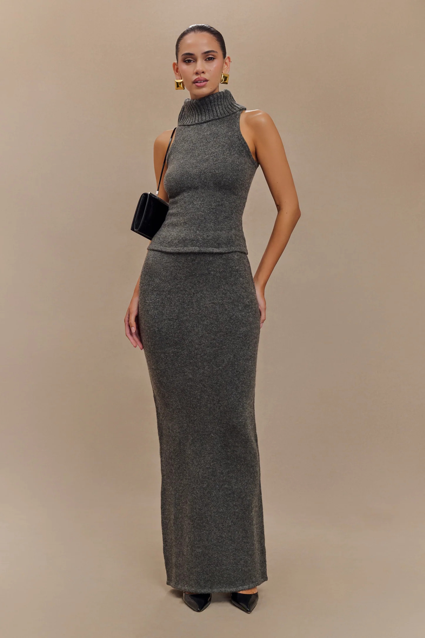 Elise Knit Maxi Skirt - Charcoal Marle | MESHKI US