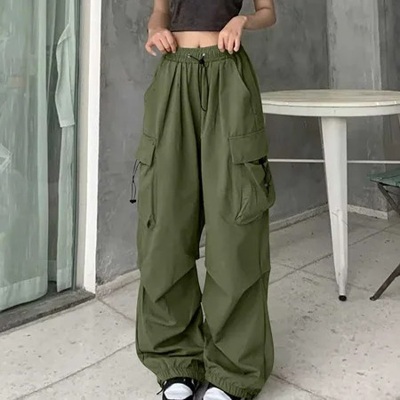 POTETI High Waisted Plus Size Women s Cargo Pants Bootcut Green Long Casual Hippie Punk Pants Women with Pockets | Walmart (US)