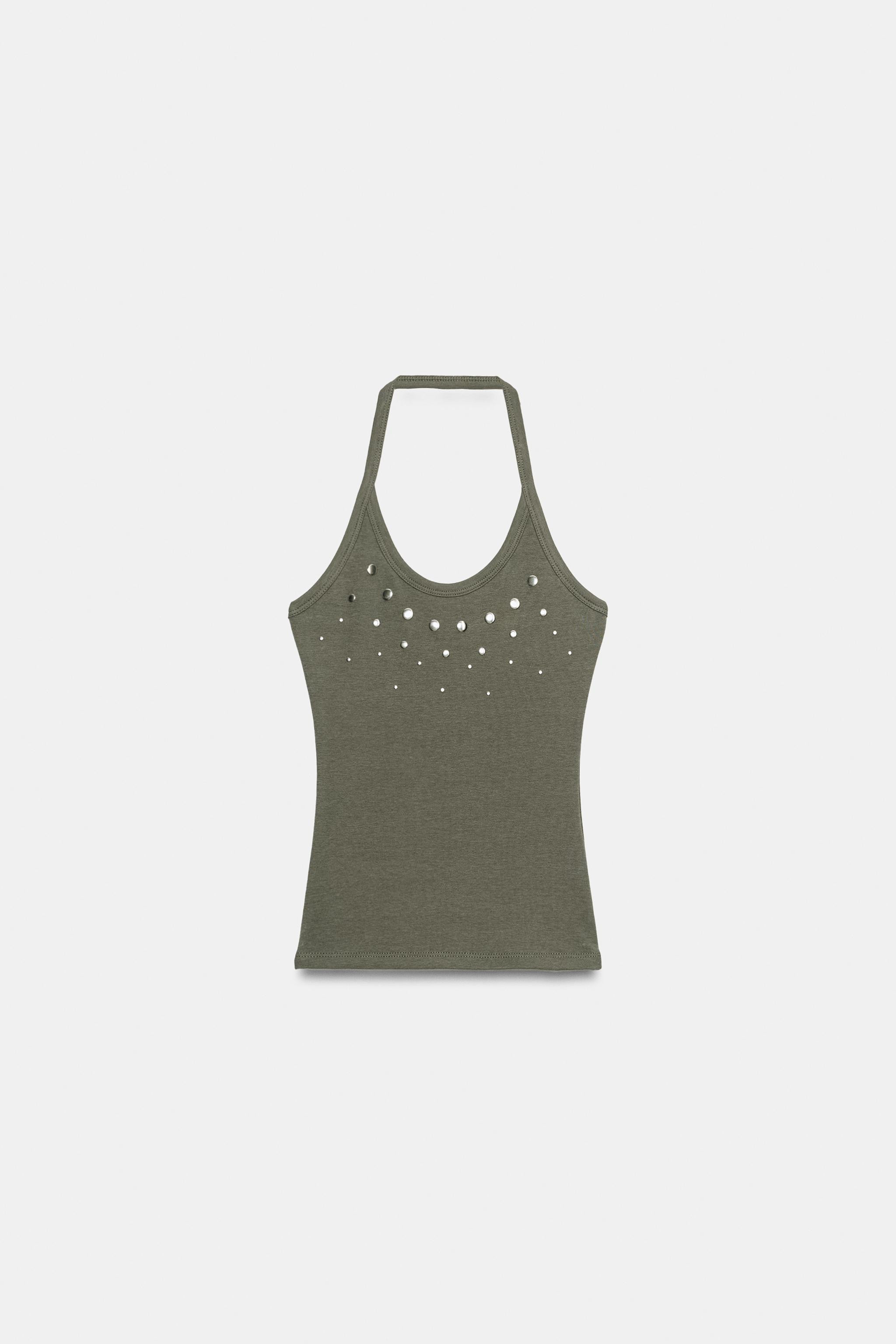 Top made from a cotton blend yarn. Featuring a halter neck and a round neckline. Stud detail on t... | Zara DE
