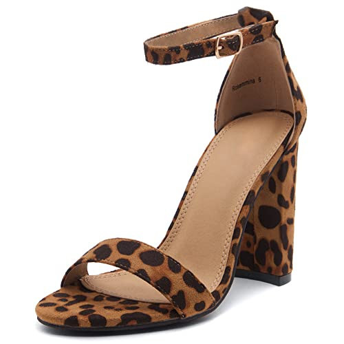 Herstyle Women’s Chunky Block Heels – Open Toe Ankle Strap Sandals, 3.75 Inch High Heels for Wedding, Party & Dressy Occasions – Comfortable Strappy Dress Shoes, Leopard, Size 5.0, Rosemmina | Amazon (US)