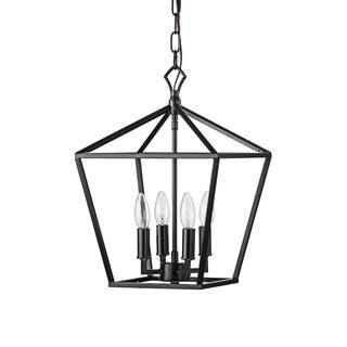 Edvivi Renzo 4-Light Matte Black Caged Pendant with Brushed Nickle or Black Candle Sleeves EPL135... | The Home Depot