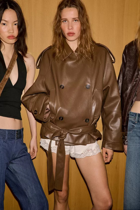 SHORT FAUX LEATHER TRENCH COAT | Zara UK