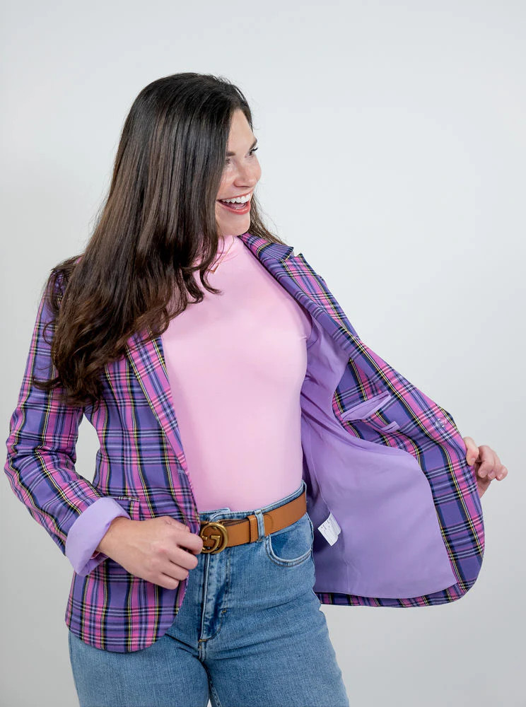 The "As If!" Purple and Pink Plaid Women's Blazer | Women's Blazer | Women's Workwear | PWR WMN LLC