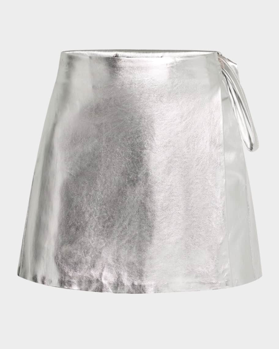 Toccin Danielle Metallic Vegan Leather Wrap Mini Skirt | Neiman Marcus