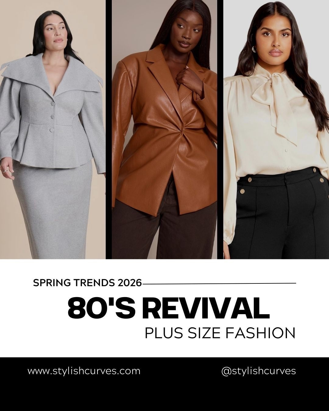 Where to shop 2026 spring trends in plus sizes. Our picks for the 80’s trend. From oversized leather jackets to oversized blazers, and tie neck blouses. 

#LTKSpringSale #LTKMidsize #LTKPlusSize