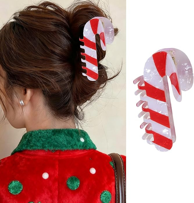 Christmas Hair Claw Clips Candy Canes Hair Clip Acetate Nonslip Hair Barrettes White Red Crutch D... | Amazon (US)