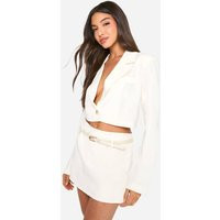 Womens Cropped Blazer - White - 16, White | Boohoo.com (UK & IE)