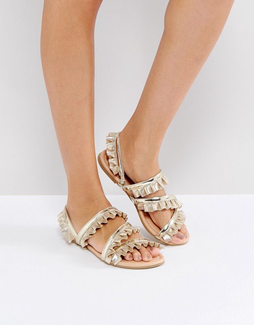 ASOS FAIR PLAY Ruffle Flat Sandals - Gold | ASOS US