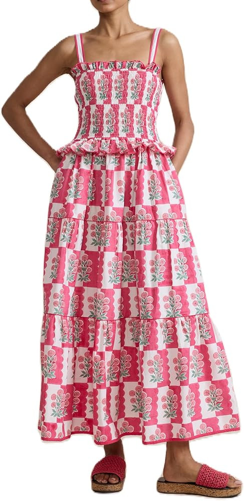 Women Boho Graphic Maxi Dress Spaghetti Strap Floral Long Dress Graffiti Square Neck Flowy Dress ... | Amazon (US)