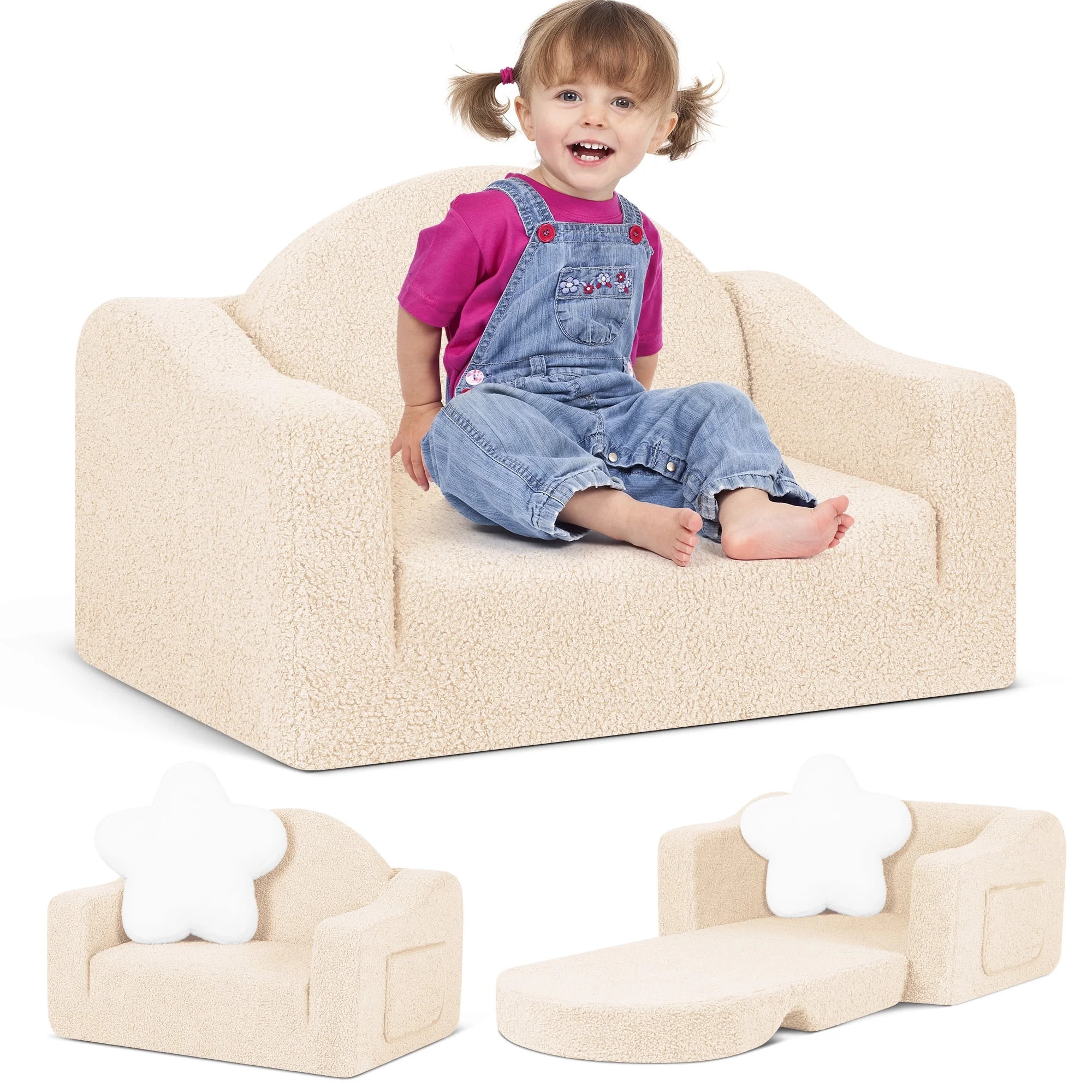 babyeap Kids Sofa,2-in-1 Soft Toddler Couch Fold Out,Toddler Chair Baby Convertible Couch for Gir... | Walmart (US)