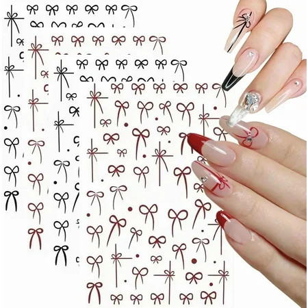 Firstfly 4 Sheets Bows Nail Stickers Ritual Knot Abstract Line Self 3D Adhesive Bowtie Stickers for Nail Designs Art Stickers Black Red Butterfly Knot Bows Nail Decals for Nail Art Designs | Walmart (US)