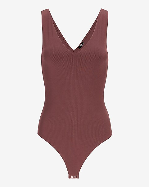 Body Contour Ribbed V-neck Thong Bodysuit | Express