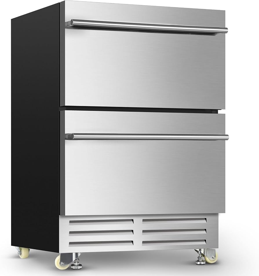 24 Inch Dual Drawer Fridge Under Counter, Stainless Steel Weather-Proof Design Outdoor Beverage R... | Amazon (US)
