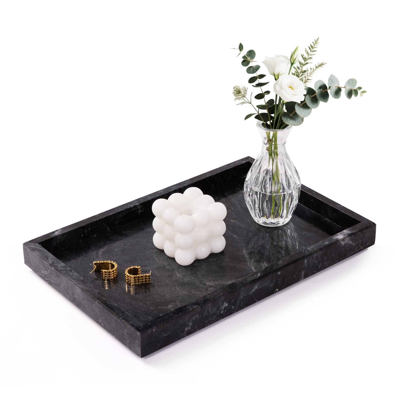 Homaura Marble Bathroom Tray for Countertop & Home Decor, Natural Decorative Marble Tray for Jewe... | Amazon (US)