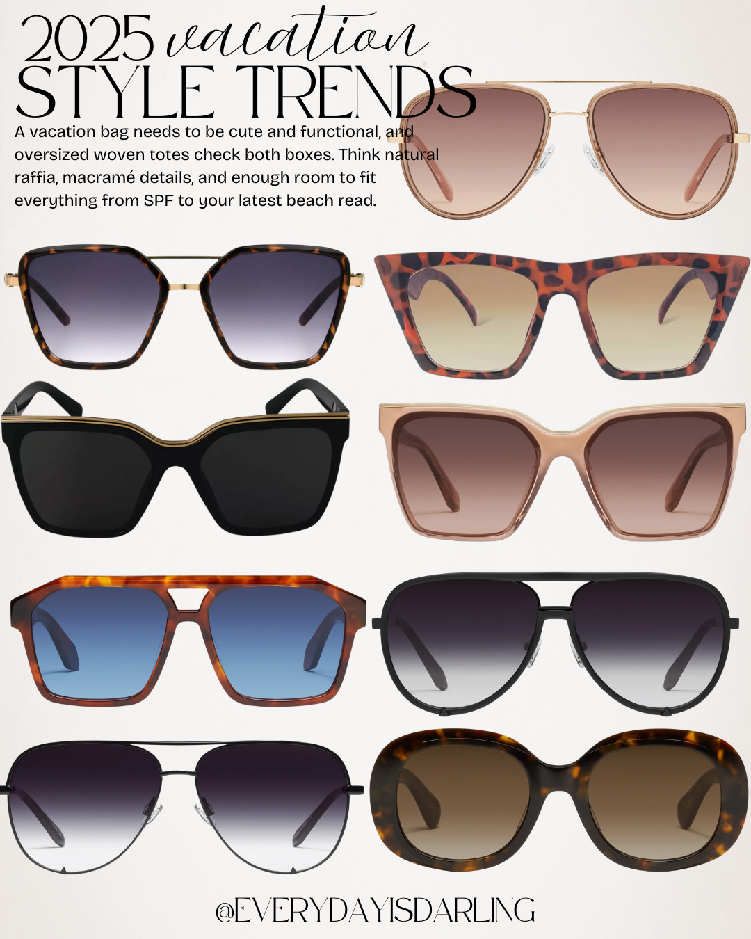 Shade in style 😎✨ Statement sunglasses bring the drama, the glamour, and the perfect finishing touch to any vacation look. Bold, chic, and always iconic! 🕶️ #SunshineChic #BoldInShades

Summer style  resort wear  spring break fashion  trending sunglasses  oversized sunglasses  everydayisdarling 

 #LTKStyleTip #LTKTravel #LTKBump