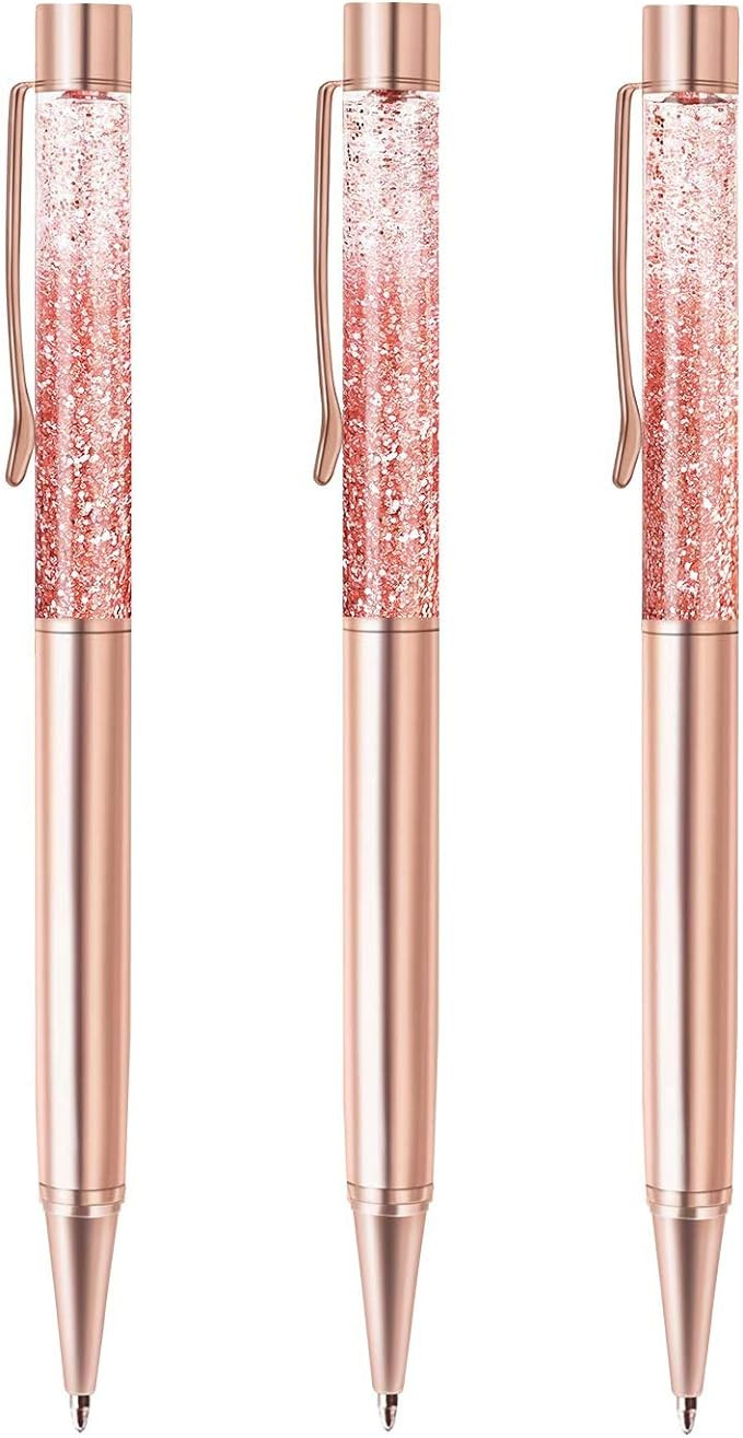 ZZTX 3 Pcs Rose Gold Ballpoint Pens Metal Pen Bling Dynamic Liquid Sand Pen Pretty Pens With Refi... | Amazon (US)