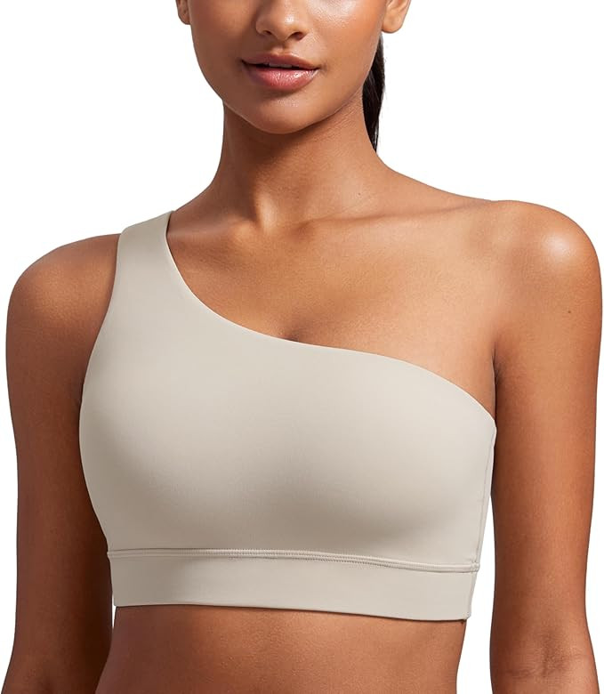 CRZ YOGA Butterluxe Womens One Shoulder Sports Bra - Sleeveless One Strap Low Impact Asymmetrical... | Amazon (US)