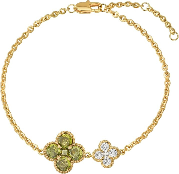 Birthstone Bracelets for Women, 14K Gold Plated Dainty Gold 2 Clover Bracelet Flower Charm Link 1... | Amazon (US)