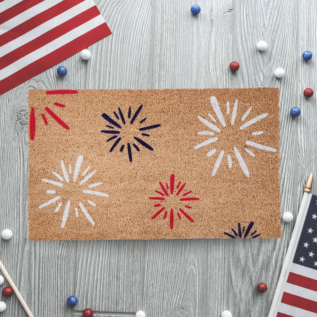 Fireworks Doormat, Summer Doormat, Fourth of July Doormat, Outdoor Doormat, Summer Decor, Red Whi... | Etsy (US)