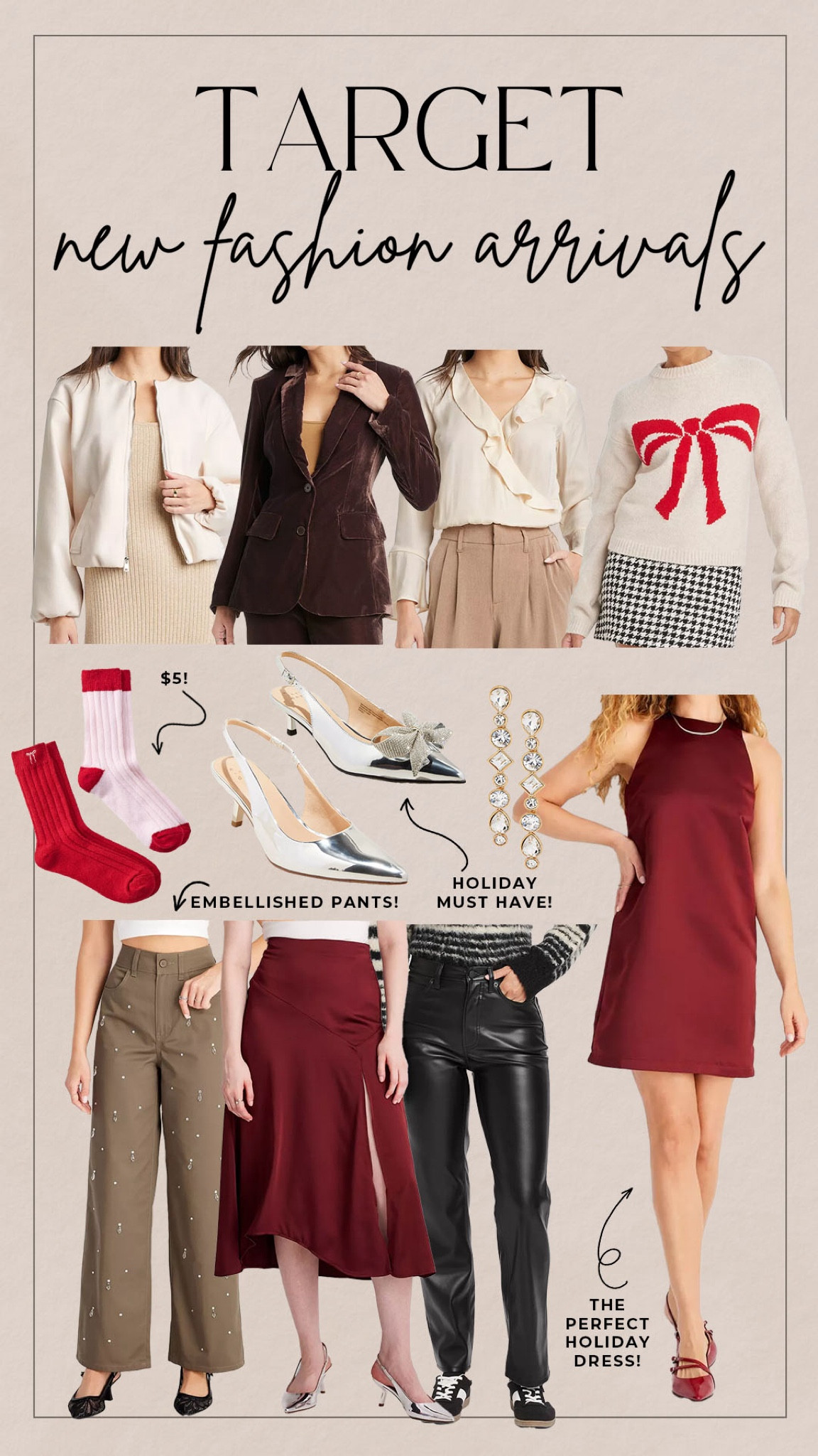 Target new arrivals!

#targetfashion

Target fashion. Target holiday style. Target bow sweater. Target embellished pants. Target silver heels. Target goooday heels. Target stocking stuffers. Target faux leather pants  

#LTKHoliday #LTKFindsUnder100 #LTKStyleTip