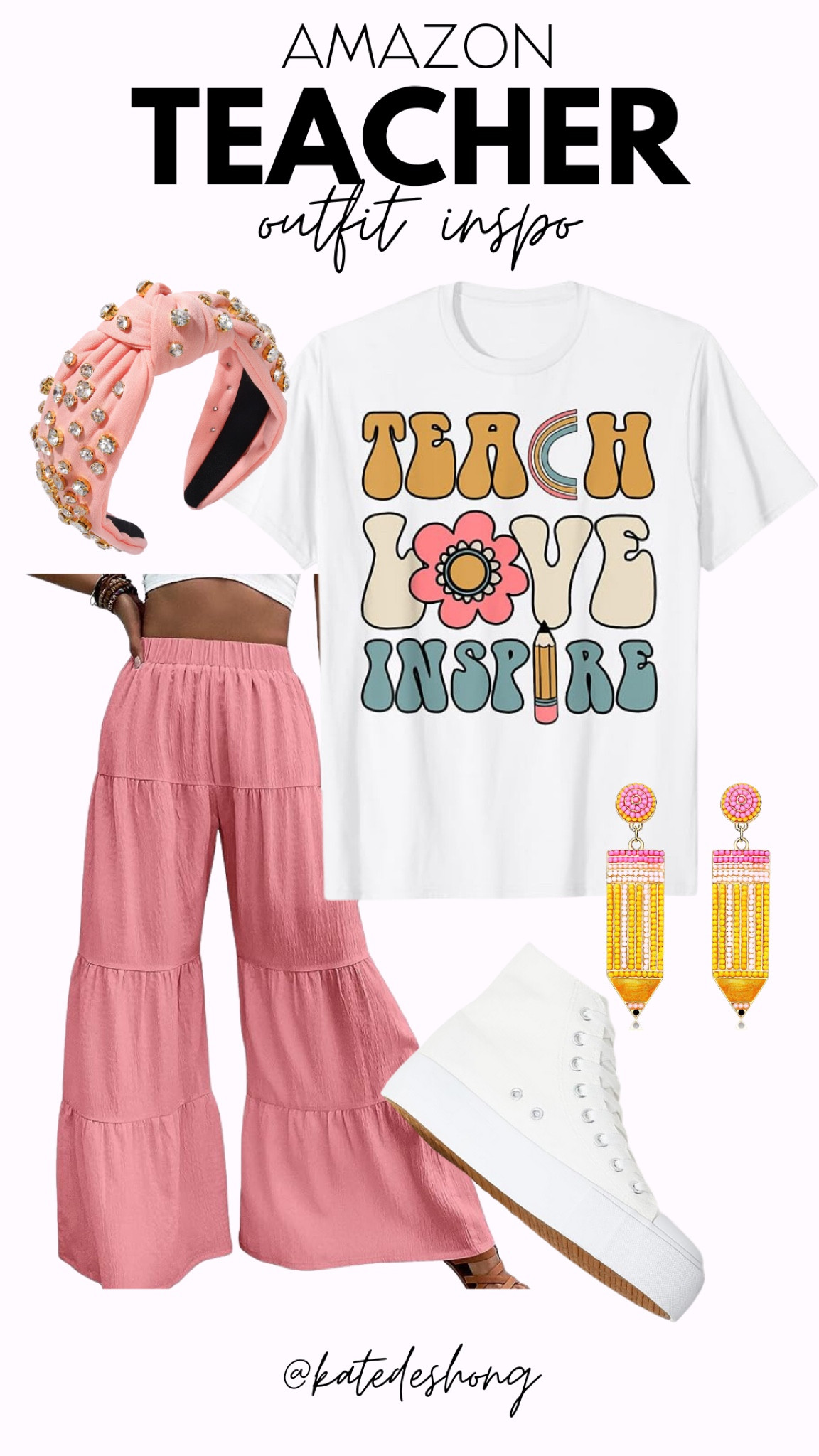 Teacher outfits. Work wear outfits. Casual work outfits. No jeans. No dresses. Work pants. Work blouses. Teacher T-shirt. Amazon finds. budget shopping. Teacher earrings. Back to school. Pencils. Graphic tee. Fun pants. Plaid pants. Cute headband. Teacher headband. Under $50. Teacher outfit inspo. Pinterest teacher. Kindergarten teacher. Overalls. Jumpsuits. 

#LTKworkwear #LTKSeasonal #LTKBacktoSchool