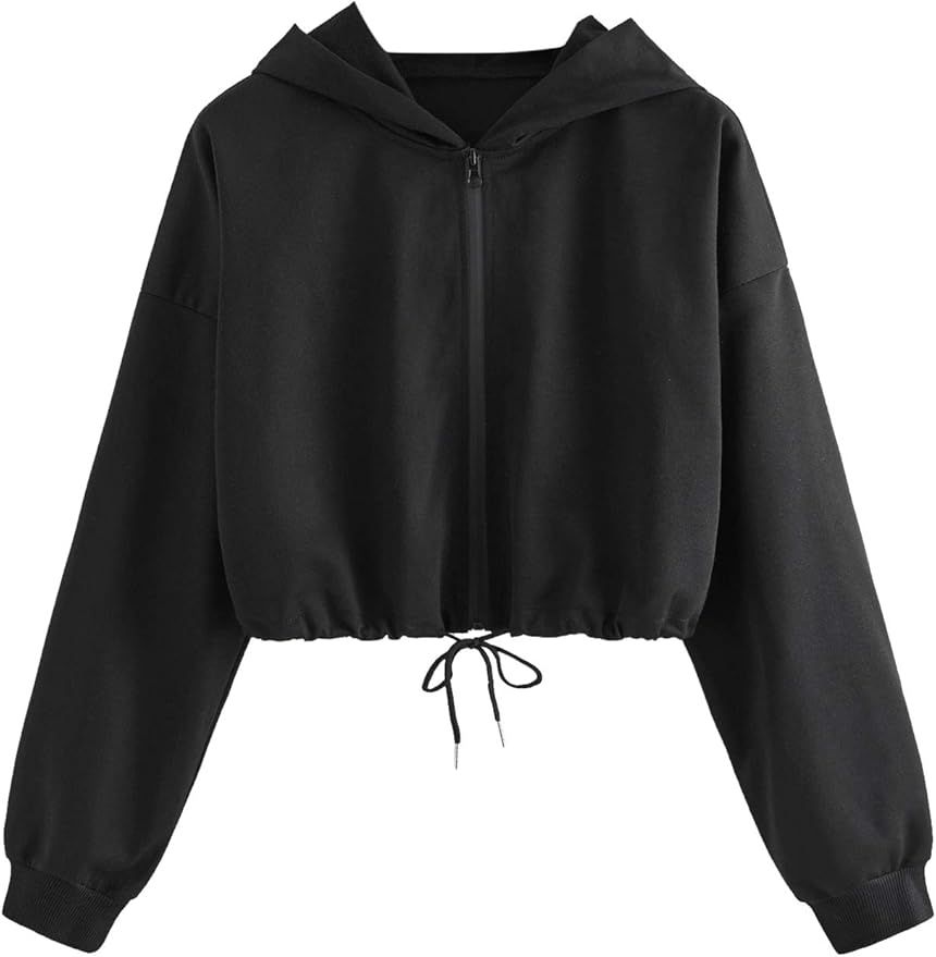 SweatyRocks Women's Casual Full Zip Crop Top Hoodie Sweatshirt Jacket | Amazon (US)