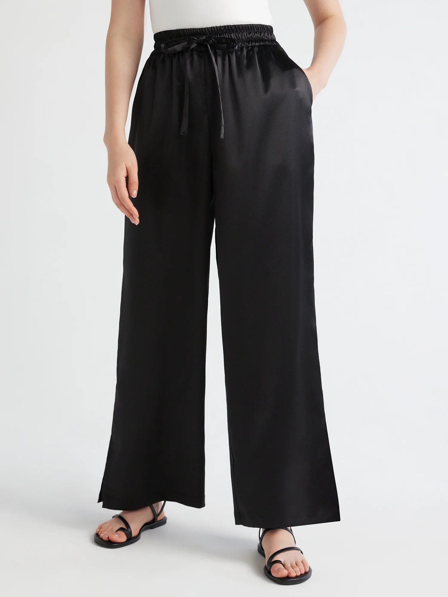 Scoop Women’s Wide Leg Satin Pants, Sizes XS-XXL - Walmart.com | Walmart (US)