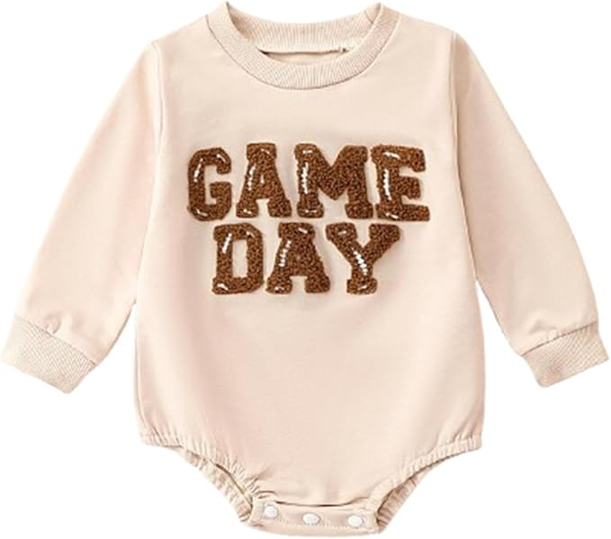 Kislio Newborn Baby Boy Clothes Football Sport Sweatshirt Romper Game Day Letter Print Sweater To... | Amazon (US)