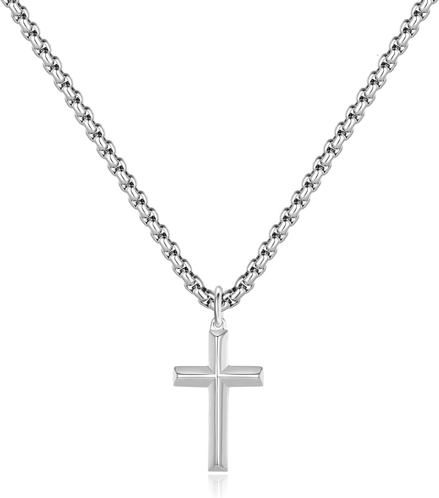 REVEMCN Black Gold Silver Cross Necklace for Boys Stainless Steel Mens Cross Pendant Chain Neckla... | Amazon (US)