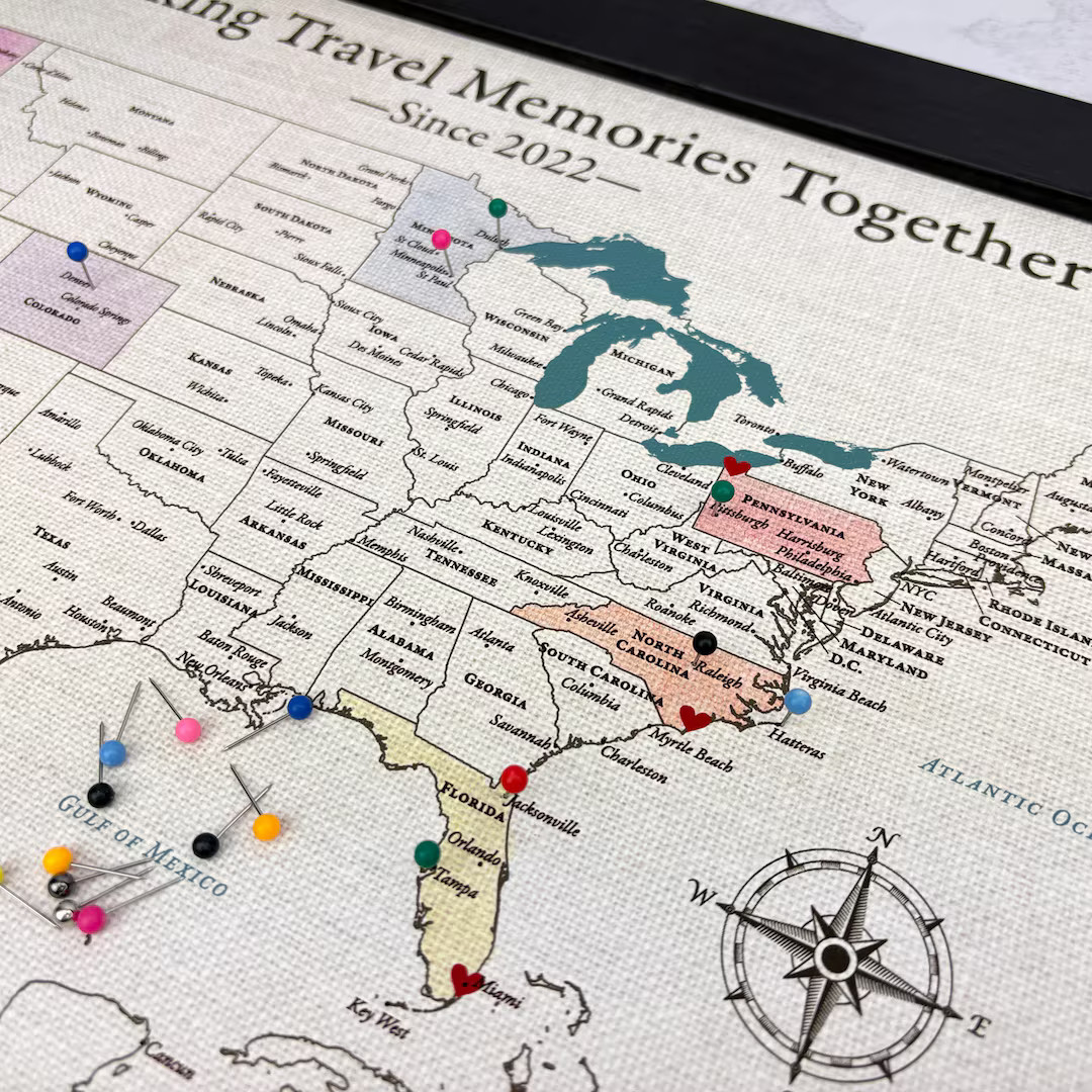 Personalized Cotton Push Pin USA Map, 2nd Anniversary Gift, DIY Watercolor Paint Travel Map, 11x1... | Etsy (US)