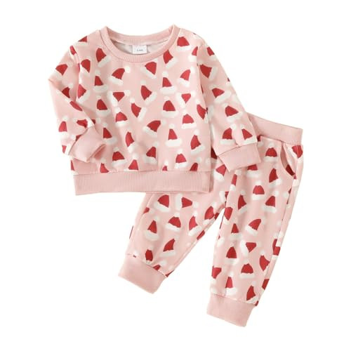 Christmas Clothes Toddler Baby Girl Boy Sweatsuits Xmas Sets Santa Long Sleeve Pullover Tops Pants (Pink, 3-6 Months) | Amazon (US)