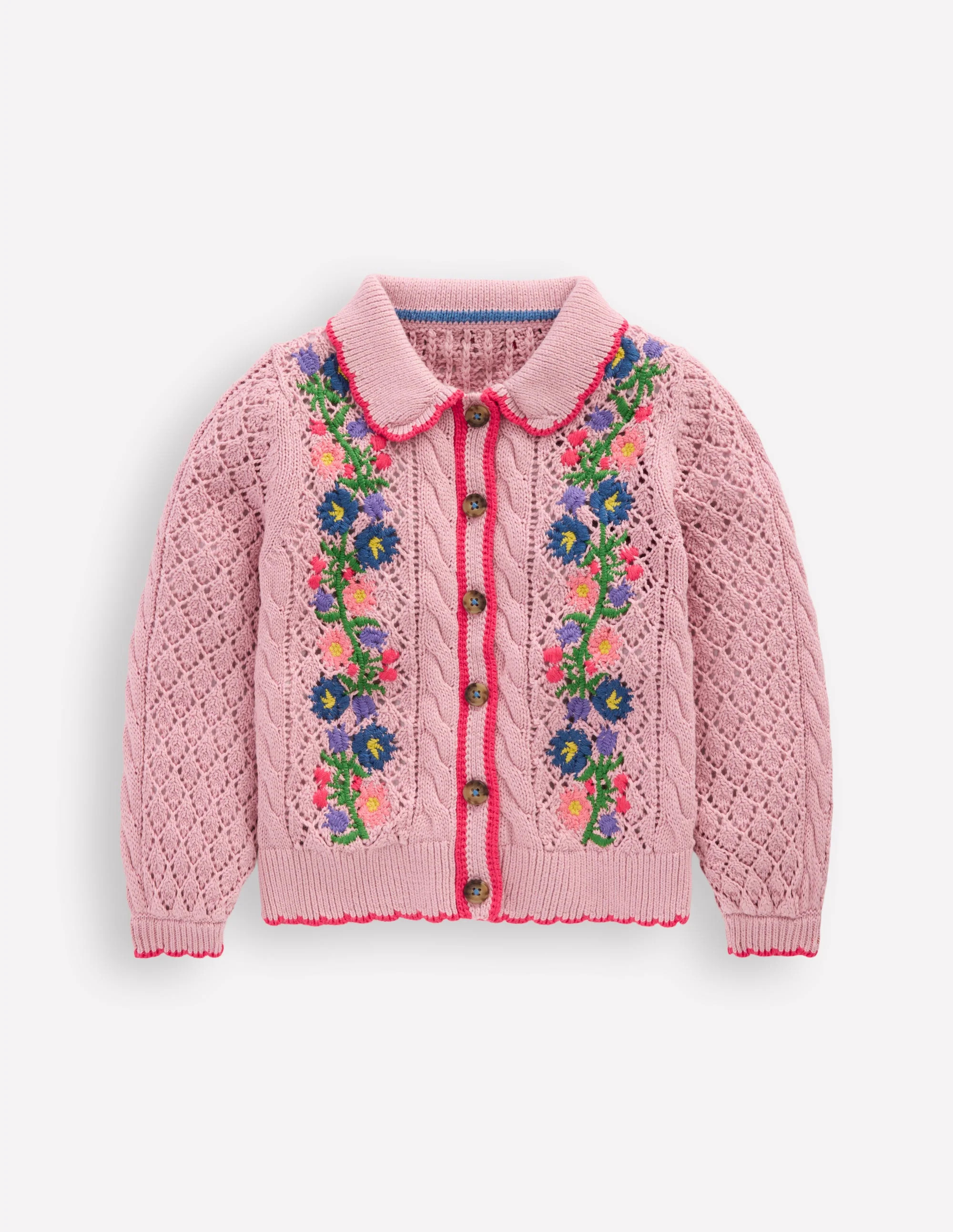 Cotton Embroidered Cardigan-Vintage Pink | Boden UK