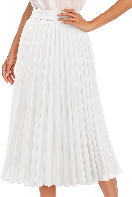 DRESSTELLS Pleated Midi Skirts for Women Midi Long Chiffon High Waisted A Line Skirts Shirring Sw... | Amazon (US)