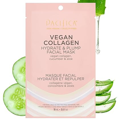 Pacifica Sheet Face Mask - Vegan Collagen Hydrate & Plump with Cucumber & Aloe – Moisturizing M... | Amazon (US)