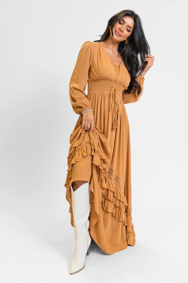 Lucky To Have You Camel Maxi Dress | Pink Lily