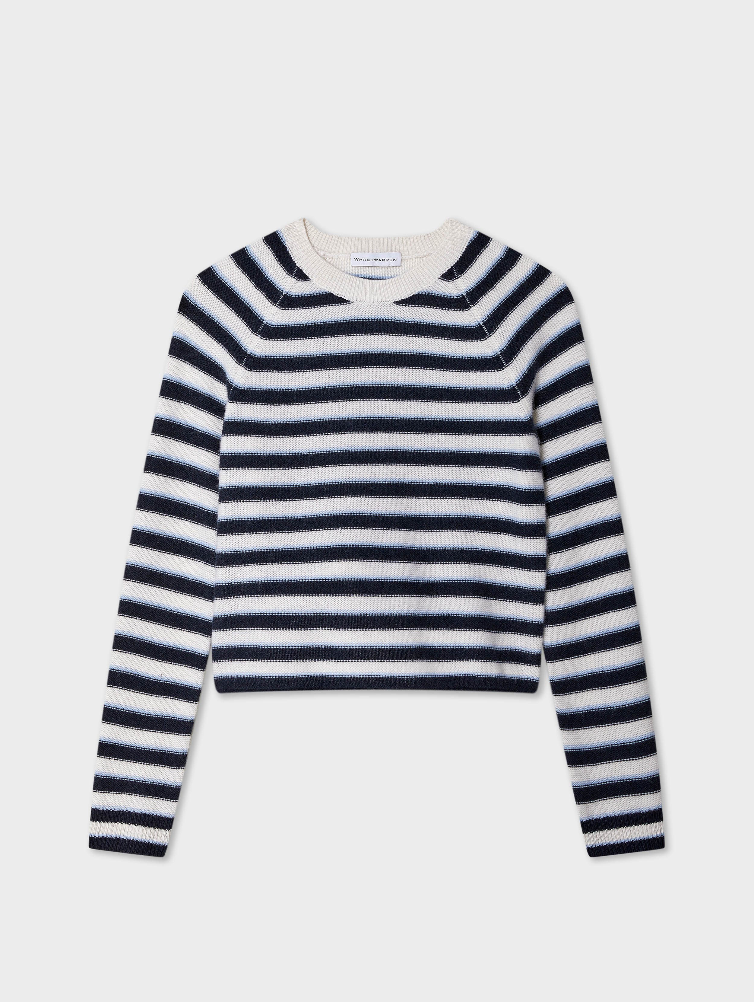 White & Warren Cashmere Striped Sweatshirt in White size Large | White and Warren