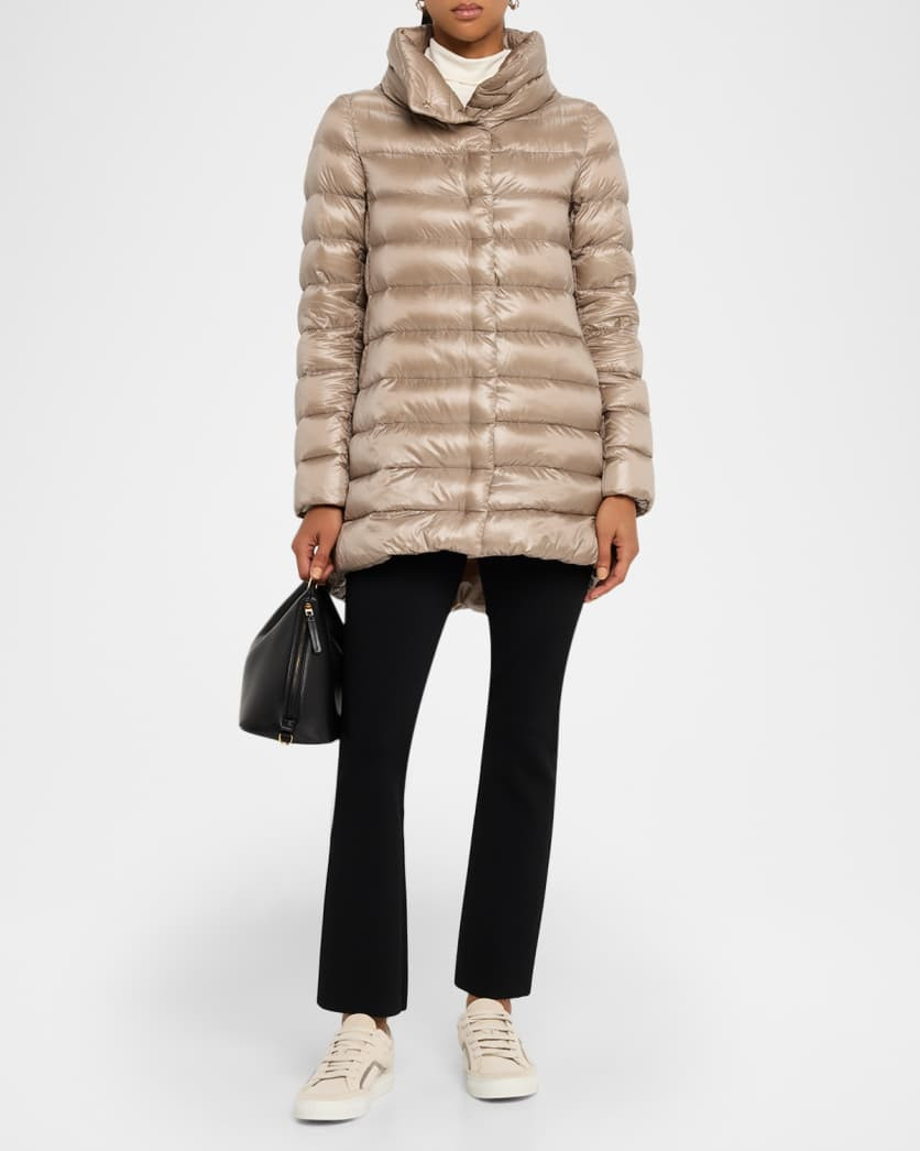 Amelia Water-Resistant Ultralight Nylon A-Line Puffer Jacket | Neiman Marcus